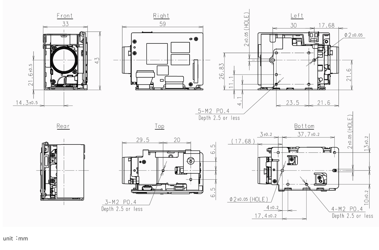 Tamron MP3010M-EV Technical Dimensions Diagram